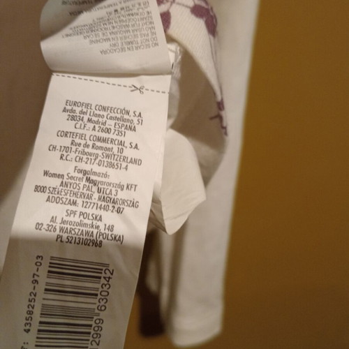 Women's Secret long-sleeve sleepwear top, white with colorful design, size UK 10 EUR 38