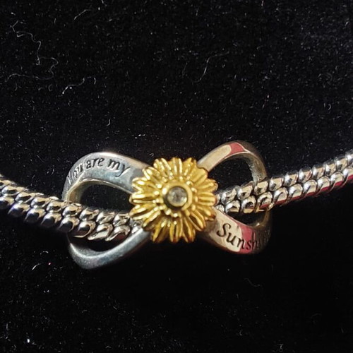 Steel bracelet with 3 charms and you are my sunshine message, new