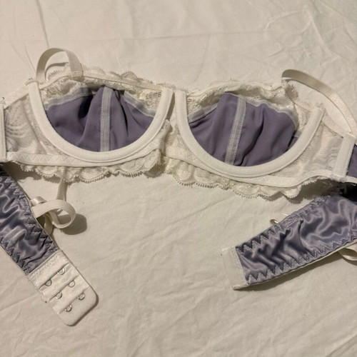 Lingerie Center satin brass bras used, white and purple set
