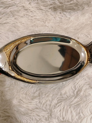 Πιατέλα σε σχήμα ψαριού vintage 80's ανοξείδωτη με επίχρυση λεπτομέρεια 24k καινούργια