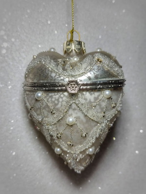 Glass heart ornament with metal hinge, Christmas, new