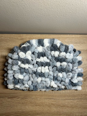 Puffy bag hand-held with lining, white and gray, 18cm width