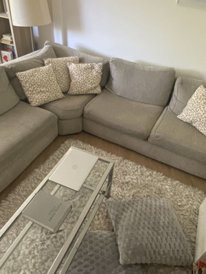 Large corner sofa used, ice gray, removable cushions, 3 pieces
