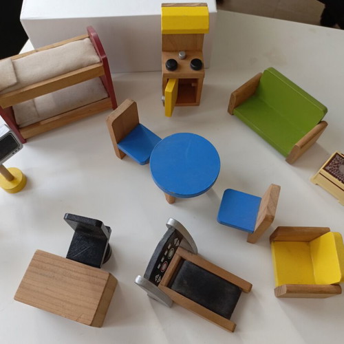 ELC Wooden Dollhouse Furniture Set used