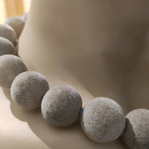 Handmade necklace new with large gray flower and velvet beads
