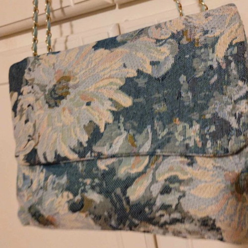 Fabric bag new with floral design mint color