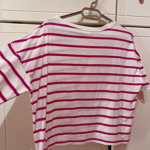 Benetton short-sleeve blouse like new, white with pink stripes