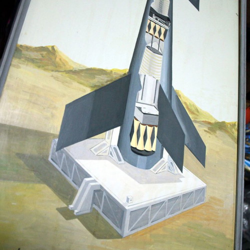 Educational painted board "Satellite rocket" vintage 70's used