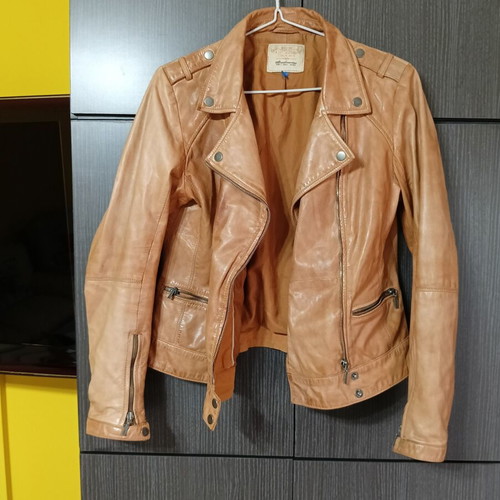 Stradivarius women's leather jacket used, beige, size L