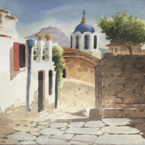 Painting by K. Sofianopoulos used, watercolor on cardboard 30x40
