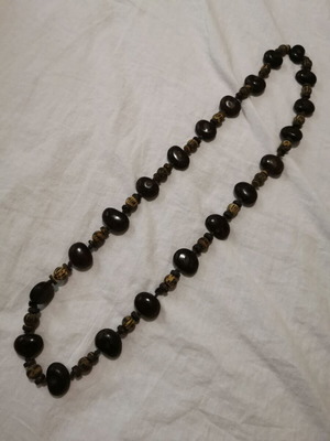 Wooden necklace with ethnic beads like new, dark brown color