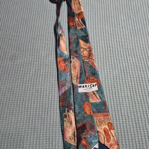 Vintage silk tie used, orange and turquoise