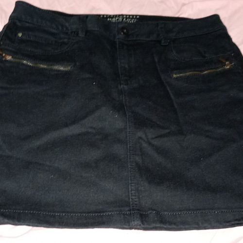 Denim short skirt with decorative zippers, black