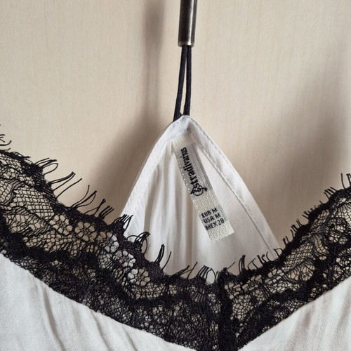 Stradivarius Satin Cami Top used, white with black lace, size M