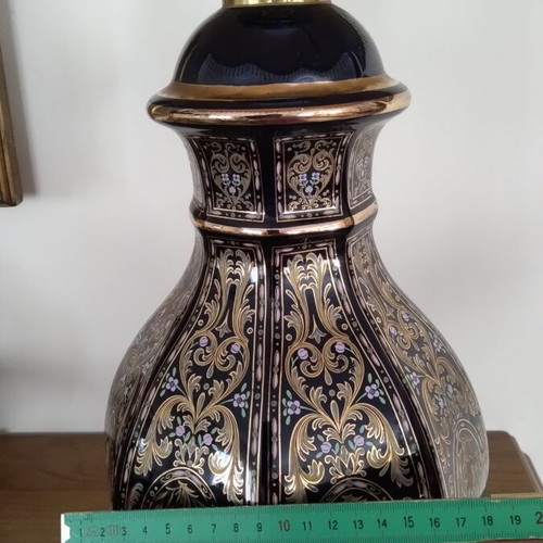 Vintage table lamp with dark blue porcelain base, Decor Exclusif style