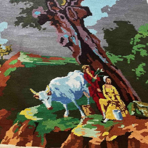 Handmade textile painting used, 0.83x0.58 m
