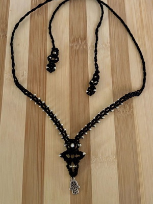 Handmade macrame adjustable necklace like new, black