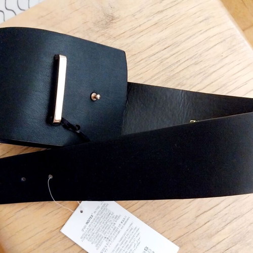 Zara Asymmetric Belt New, Black with Gold Buckle Size 80