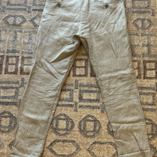 Berto Lucci Men Pants 100% Linen like new, light khaki or gray green