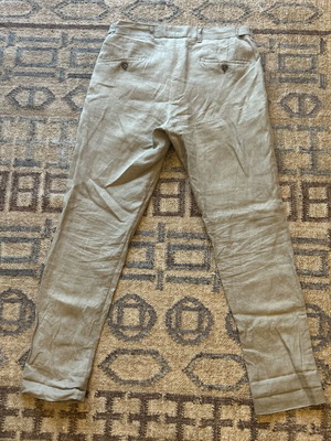 Berto Lucci Men Pants 100% Linen like new, light khaki or gray green