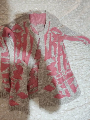 Women's knitted cardigan used, size small, beige and pink