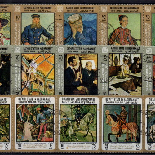 South Arabia stamps used, paintings of great artists