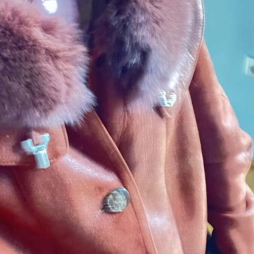 Shearling coat used, XL, brown rust color, fox fur collar