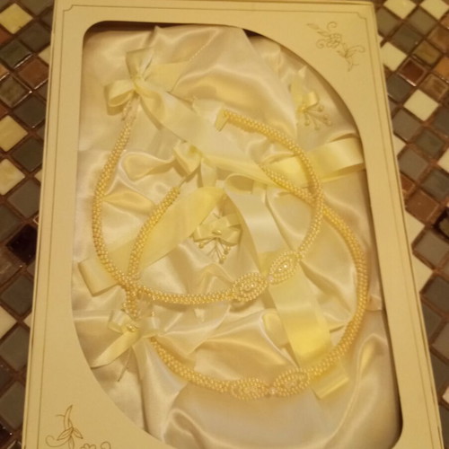 Wedding Stefana new with love knot, Swarovski pearls and boutonnieres