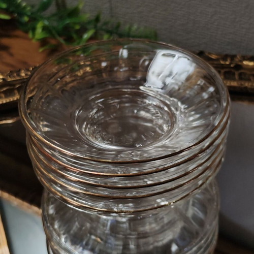 Set of 5 vintage glass plates with gold rim, Made in Tunis