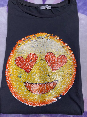 Sleeveless T shirt with double emoji like new, black, size S