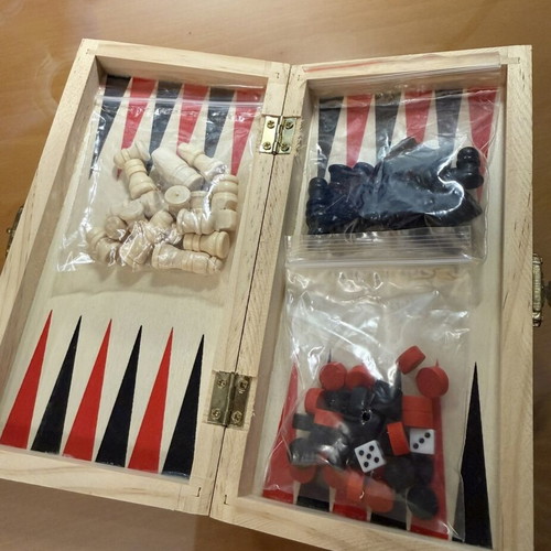 Wooden 3-in-1 Chess, Backgammon & Checkers Set Travel Size new