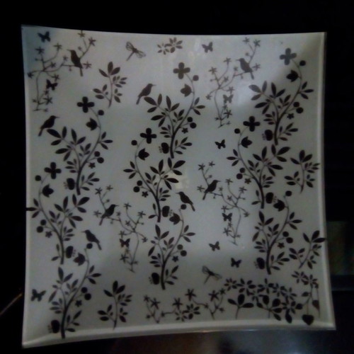 Opaline serving platter used with birds on branches design
