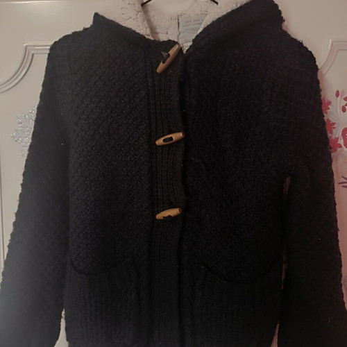 Zara knitted jacket like new, blue with fur lining 128 cm