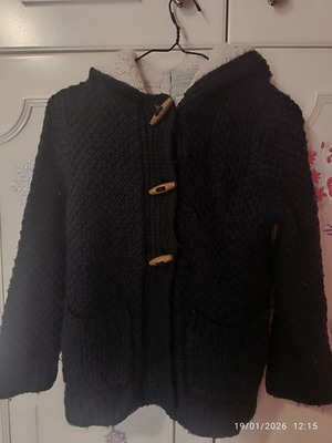 Zara knitted jacket like new, blue with fur lining 128 cm
