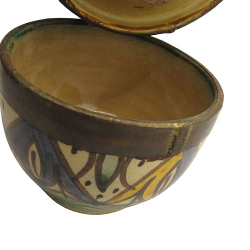 Moroccan ceramic jar vintage like new with lid and brass fittings 1950-1960