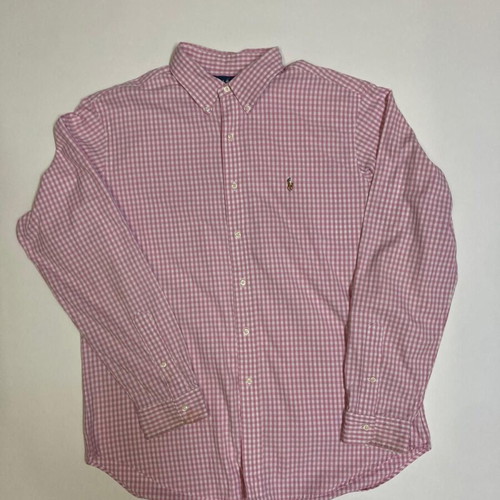 Ralph Lauren Oxford shirt XL, pink and white checked, short sleeve, colored pony