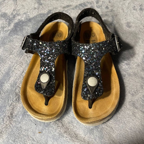 Children's leather sandals used No 27 blue glitter