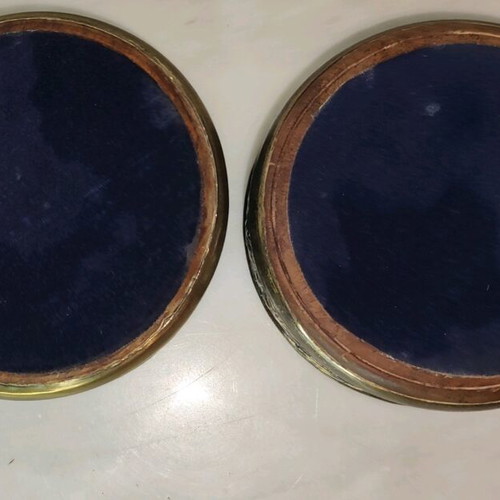 Wine Coasters used, silver metal with wooden base, repoussé grape motif