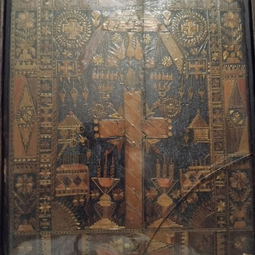 Rare folk art religious relic marquetry from straw used