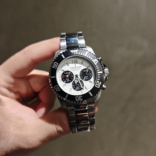 Thorton Loki Panda chronograph watch, stainless steel, 44mm