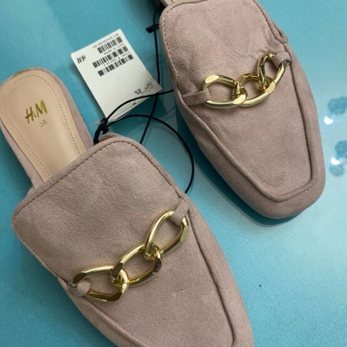 H&M women's mules beige-pink new with gold chain