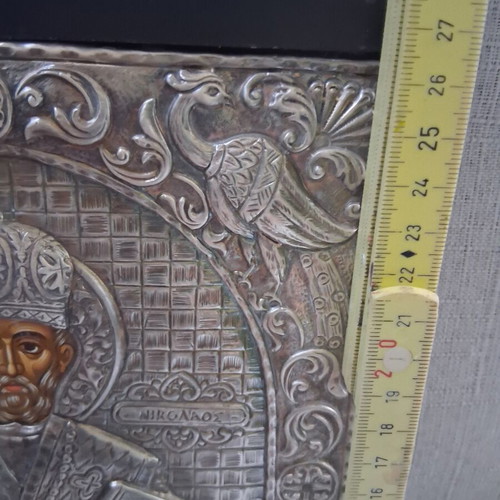 Silver icon of Saint Nicholas 950, like new, 28×22cm