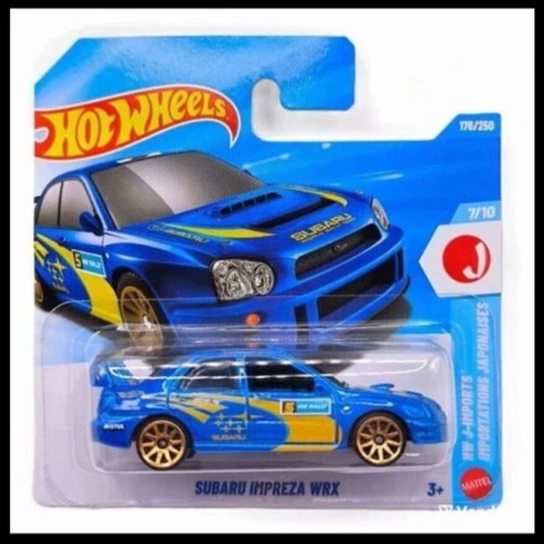 Hot Wheels Subaru Impreza WRC toy car, blue and gold