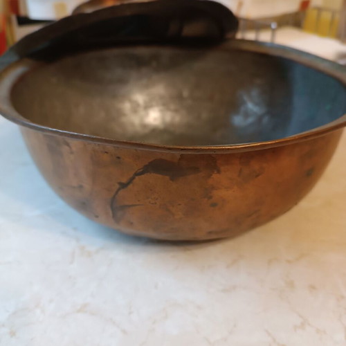 Copper pot 24 cm used with lid, old