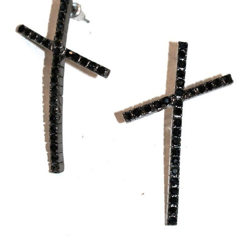 Antique diamond earrings cross black zirconia 5cm new