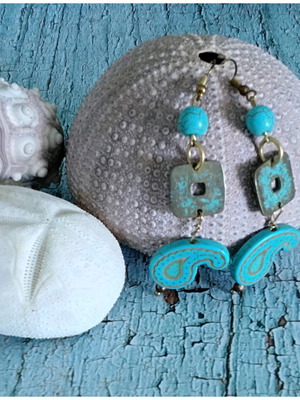 Turquoise handmade Earrings with paisley hanger