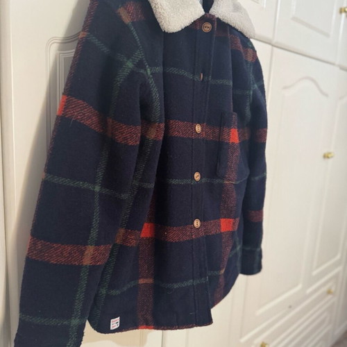 Superdry checked coat like new with fur collar, size S