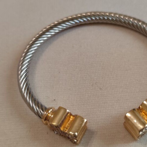 Two-tone bracelet open cuff stainless steel, new