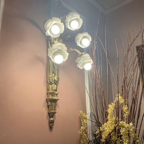 Bronze lamps with glass like new, set of 6 pieces