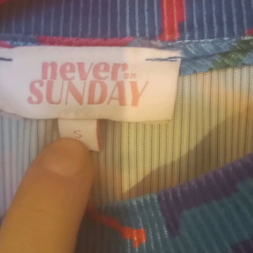 Never on Sunday colorful shirt like new, sizes S and M
